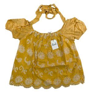 Grace & Emma Top Embroidered Off-Shoulder Puff Sleeves Tie Womens Size M New Tag